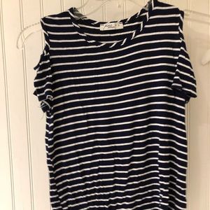 Girls Striped Short Sleeve Cut Off Shoulder Top